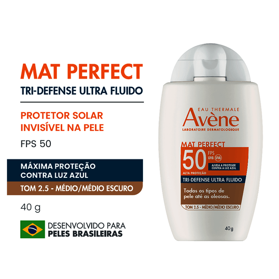 Protetor Solar Facial FPS50 Avène Mat Perfect Tri-Defense Ultra Fluído Cor Médio 40g - Imagem 2